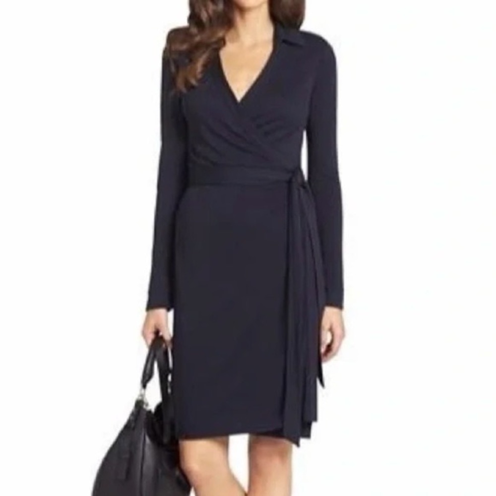 Diane von Furstenberg black long sleeve wrap dress